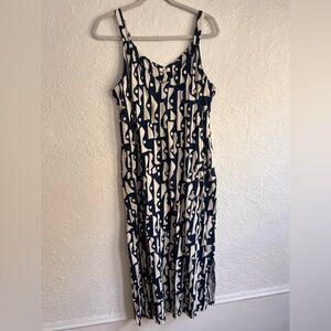 NIC+ZOE Navy and Cream Abstract Strap Maxi Dress with POCKETS